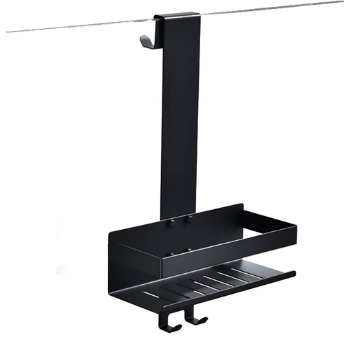 Étagère de panier de douche suspendue en acier aluminium sans perçage avec crochets pour le rangement de la salle de bain